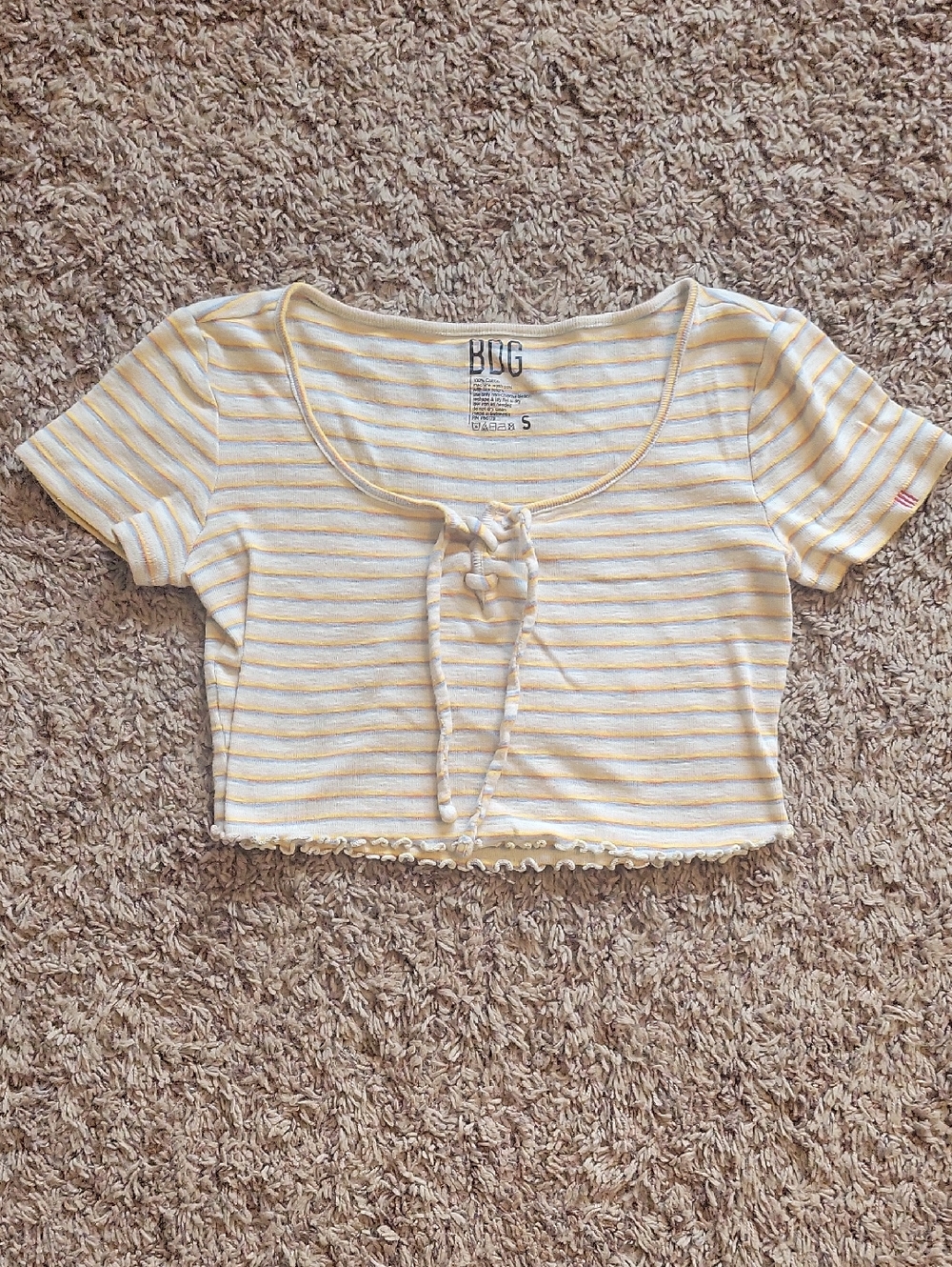 BDG Y2K Yellow & White Striped Tie-Front Crop Top